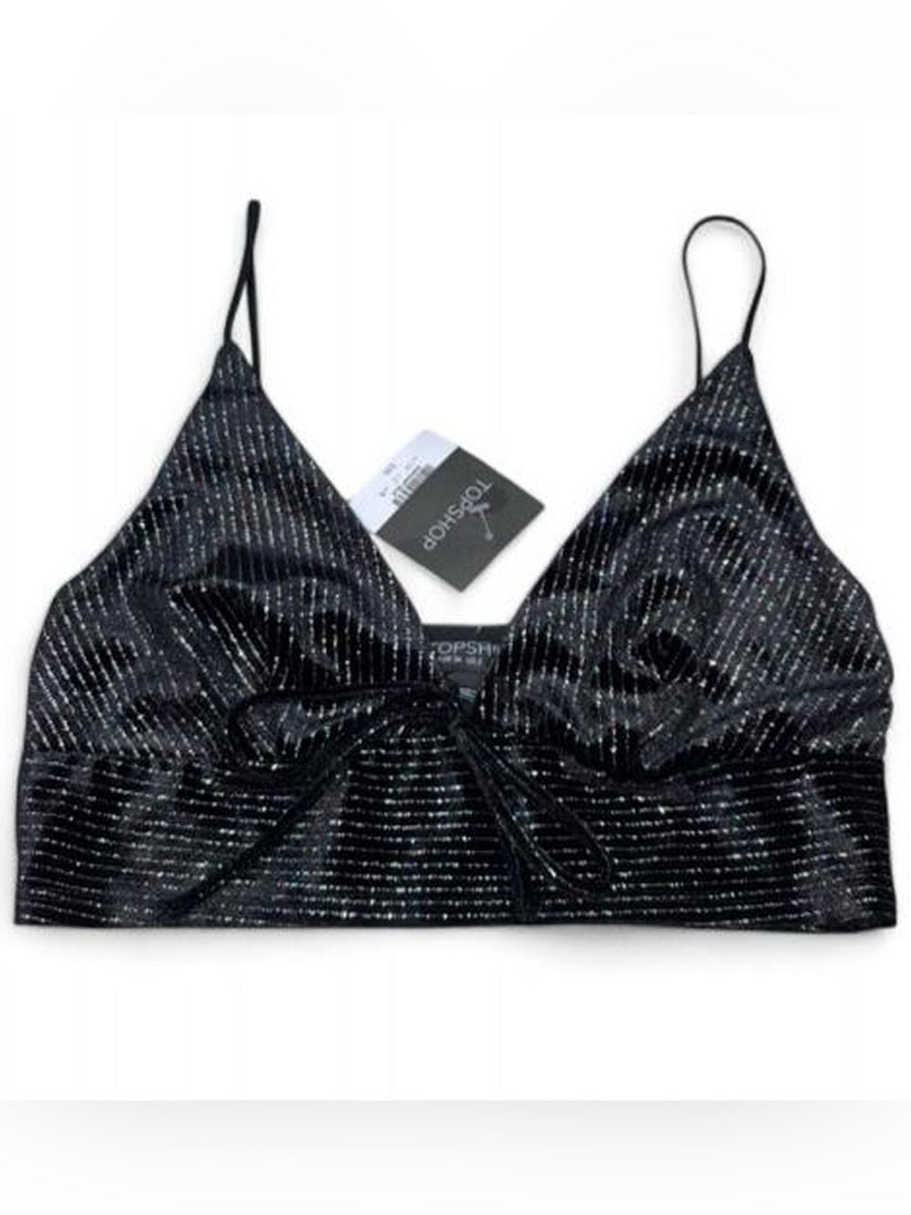 NWT! TOPSHOP Black Metallic Stripe Cami Crop Top Multi Rainbow Women’s Size 2